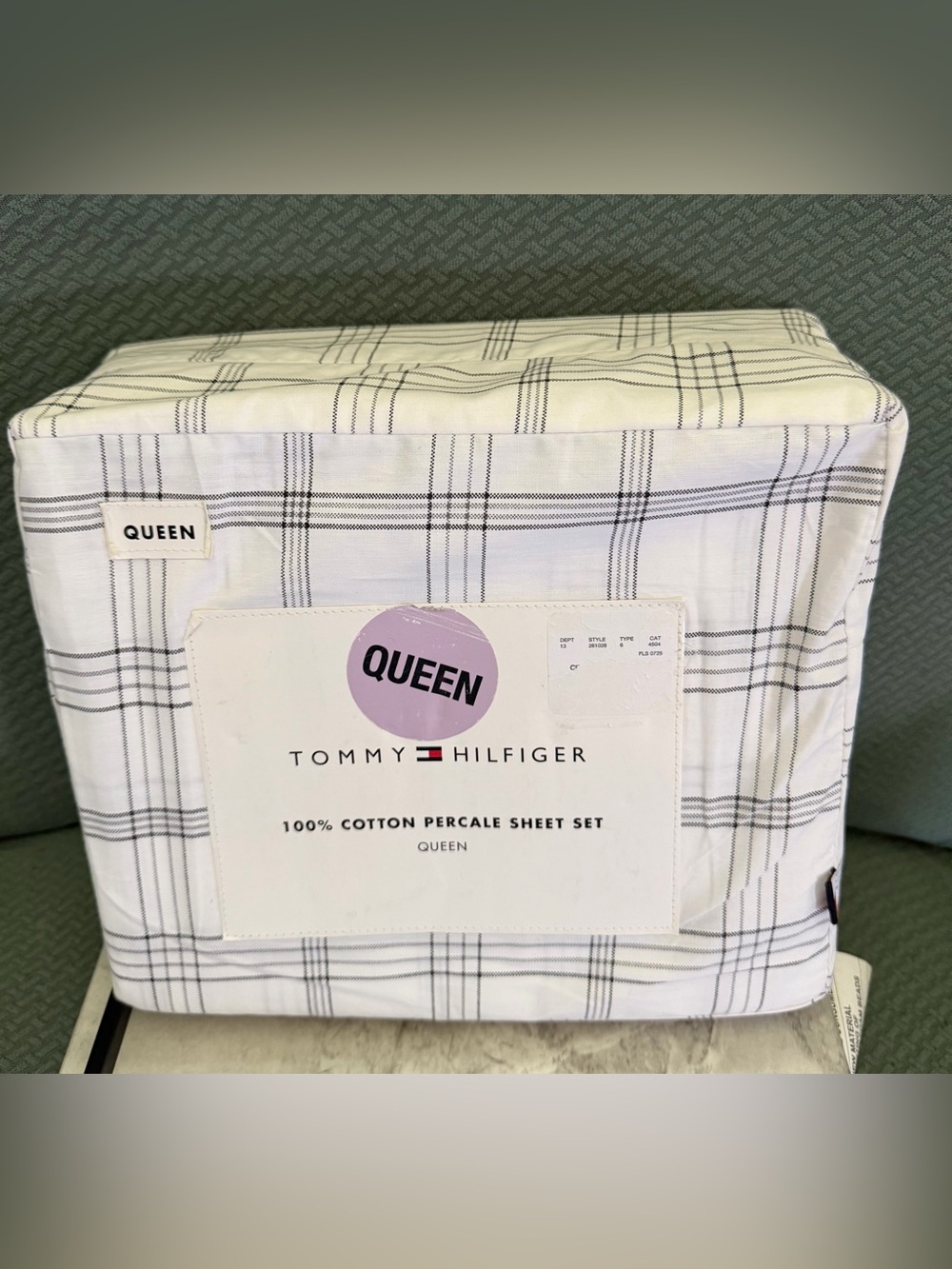 Tommy Hilfiger White and Black Plaid Queen Sheet Set